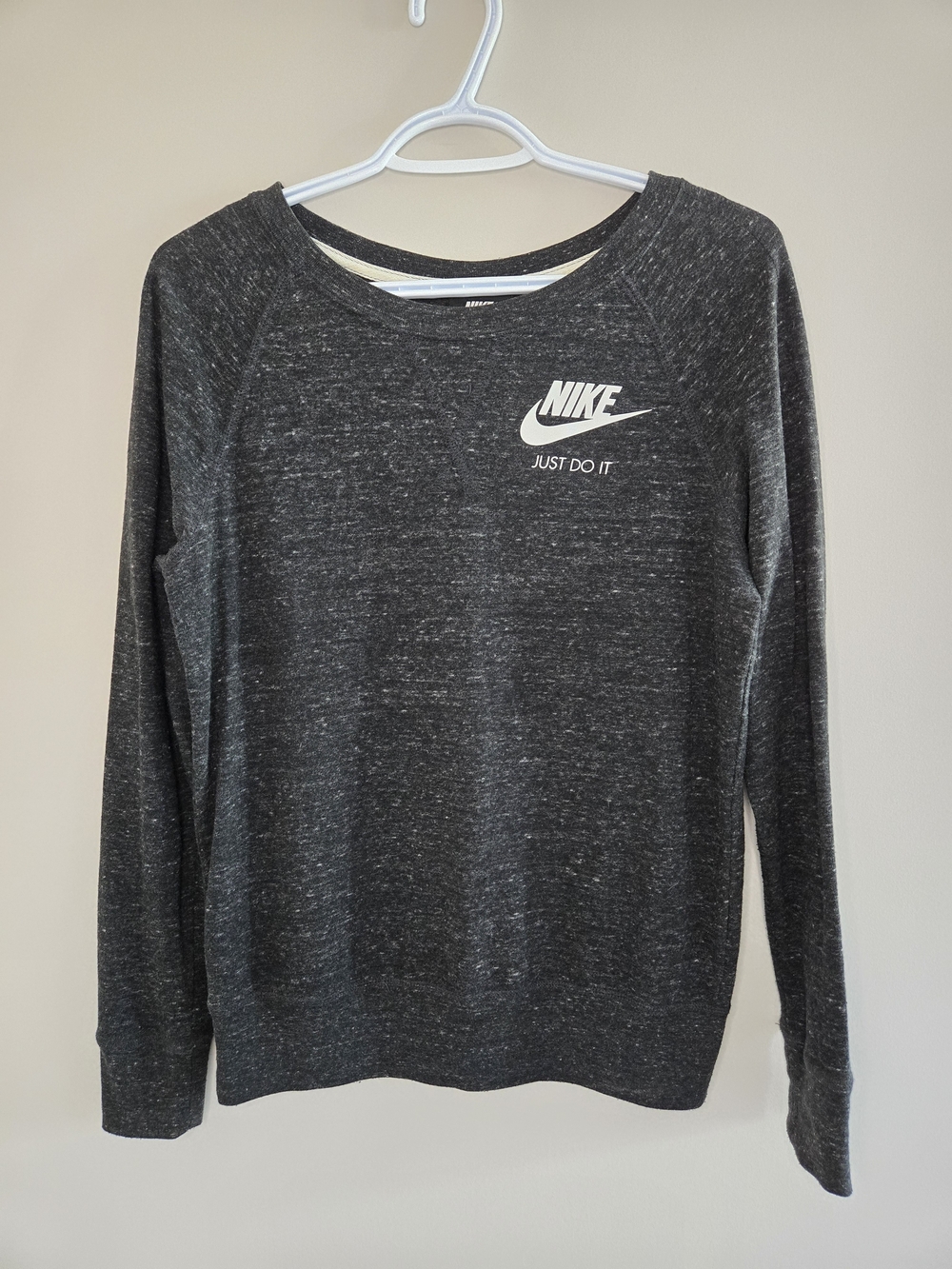 Nike women's charcoal gray crewneck pullover sweatshirt with white logo